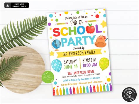 end of school party invitations|More.